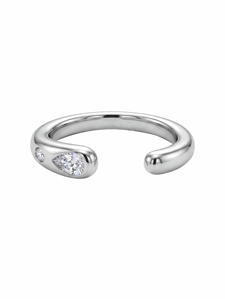 Anillo Plateado Abierto Con Zirconia Gota
