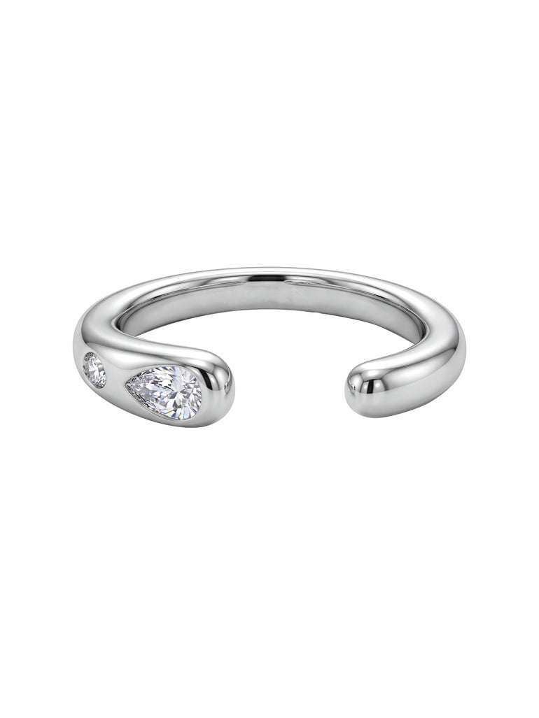 Anillo Plateado Abierto Con Zirconia Gota