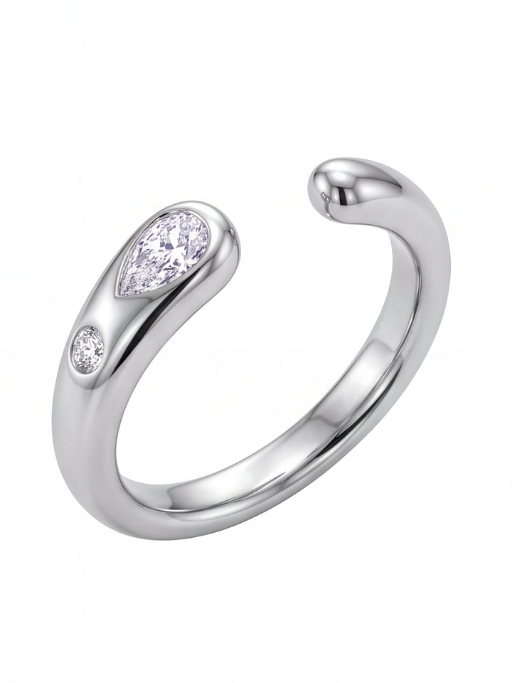 Anillo Plateado Abierto Con Zirconia Gota