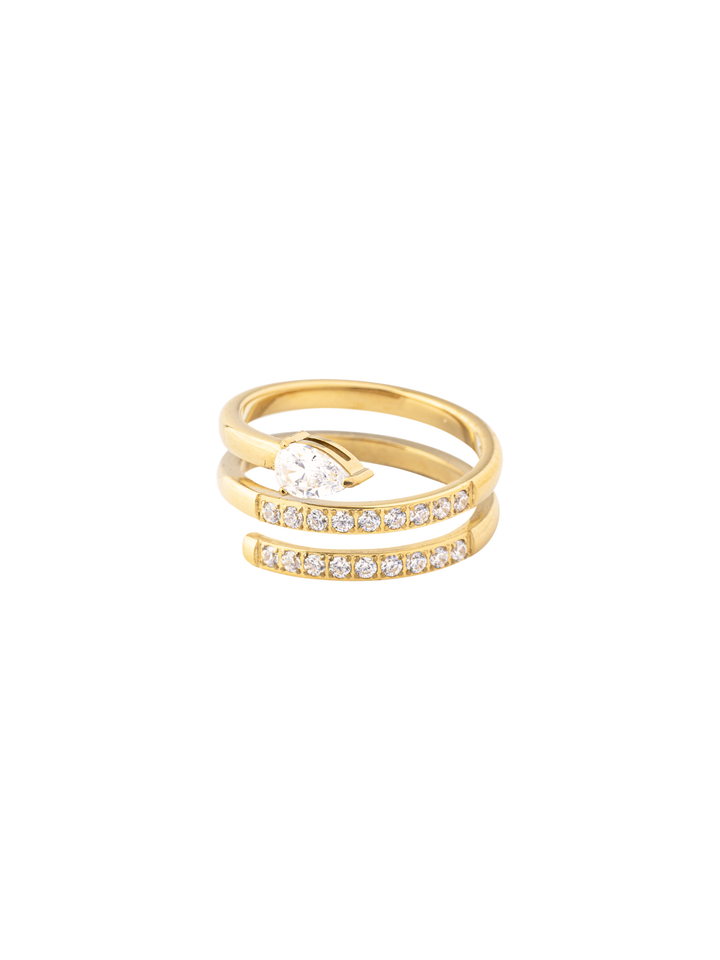 Anillo Triple Con Zirconias Y Gota