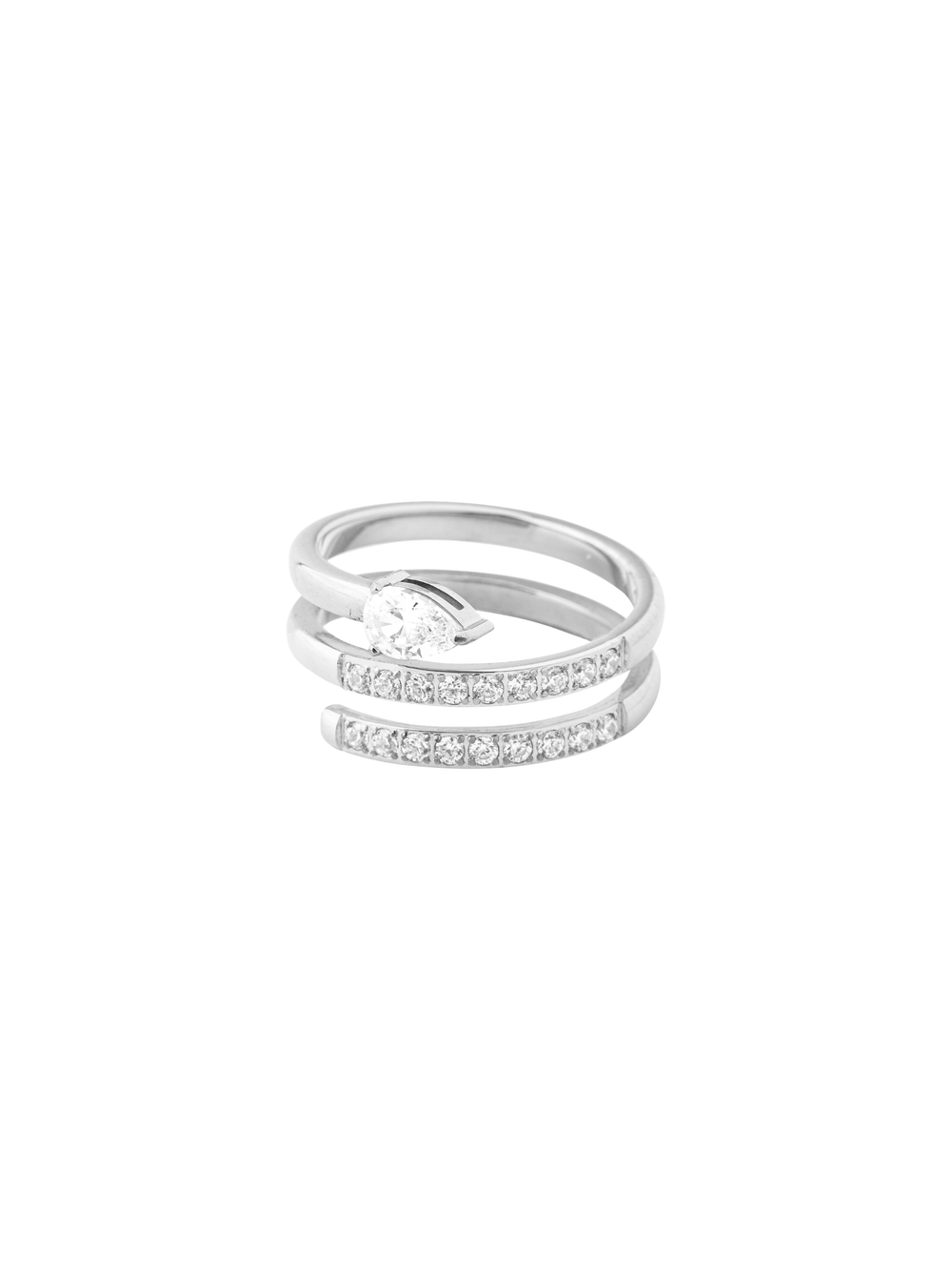 Anillo Triple Con Zirconias Y Gota