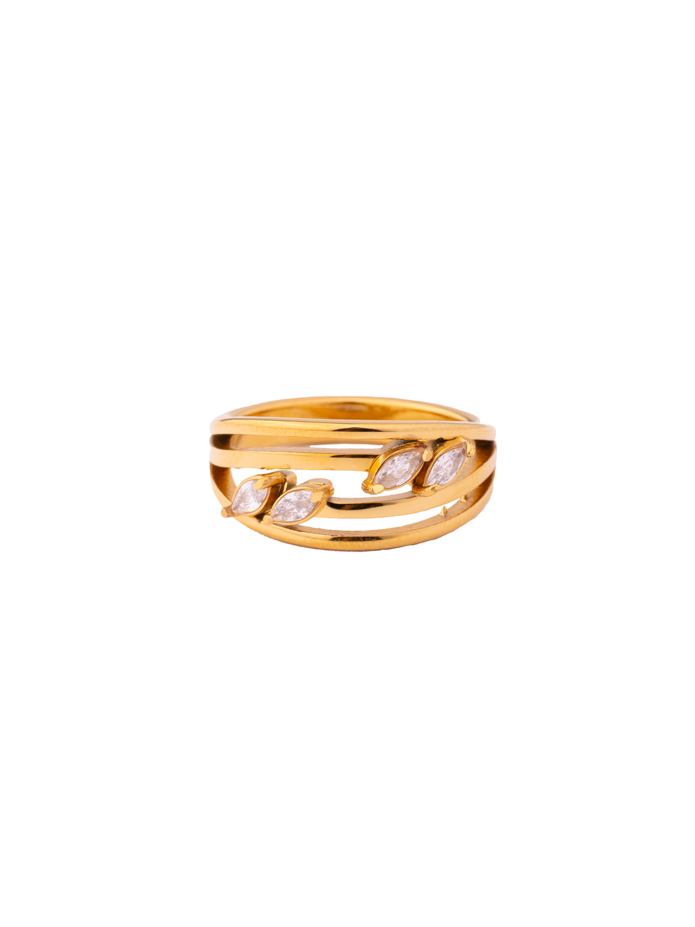 Anillo Cuatro Lineas Con Zirconias Marquesa