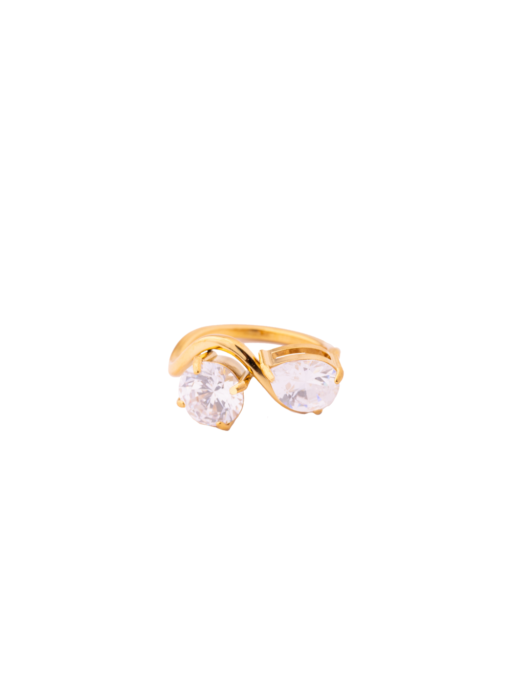 Anillo Curva Con Zirconias Gota Y Redonda