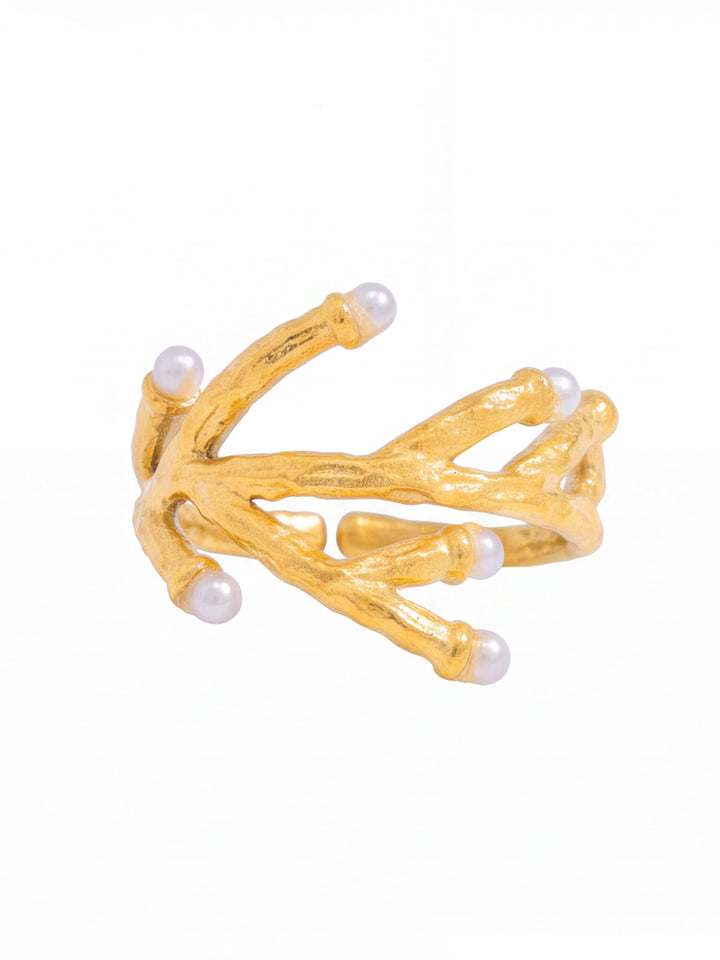Anillo Coral Con Perla