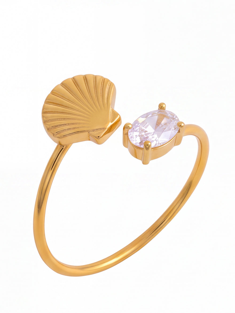Anillo Semi Ajustable Concha Y Zirconia