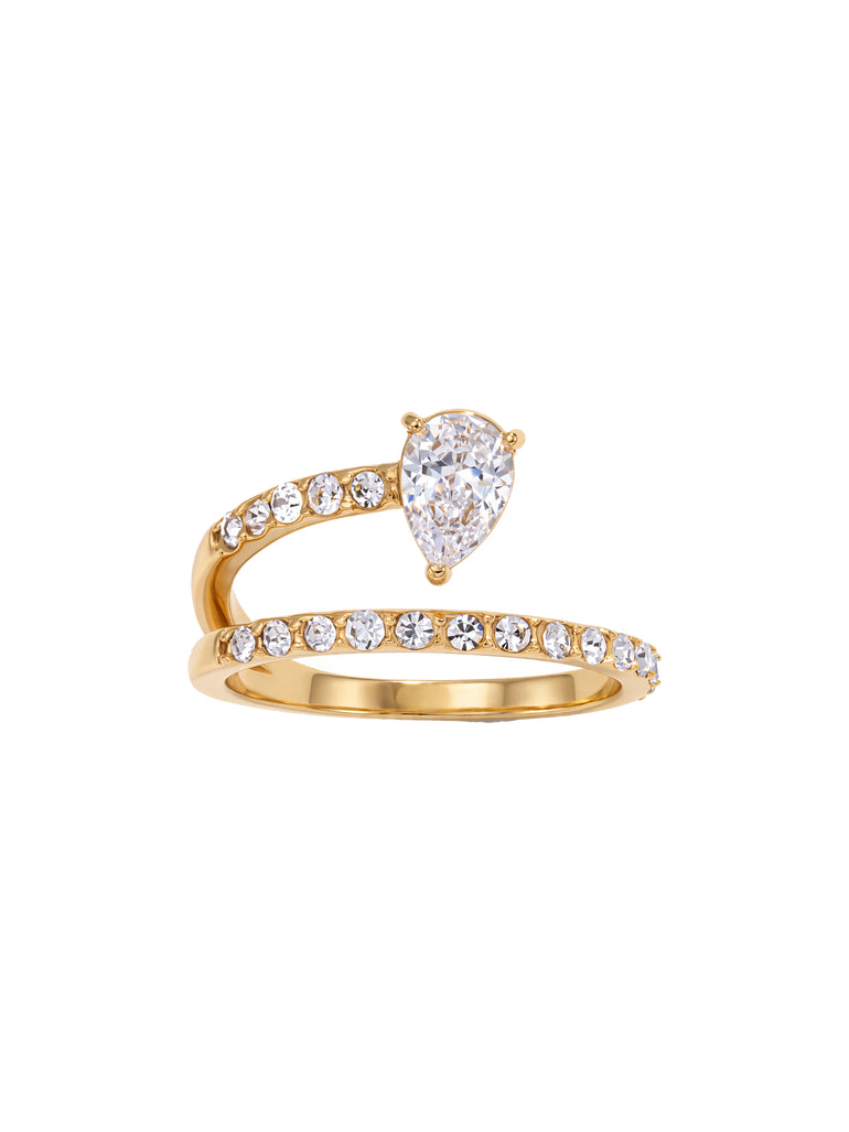 Anillo Doble Linea Cruzado Con Zirconia Gota