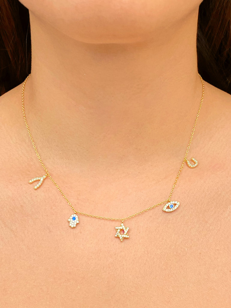 Collar Dije Estrella, Mano y Ojo Con Zirconias