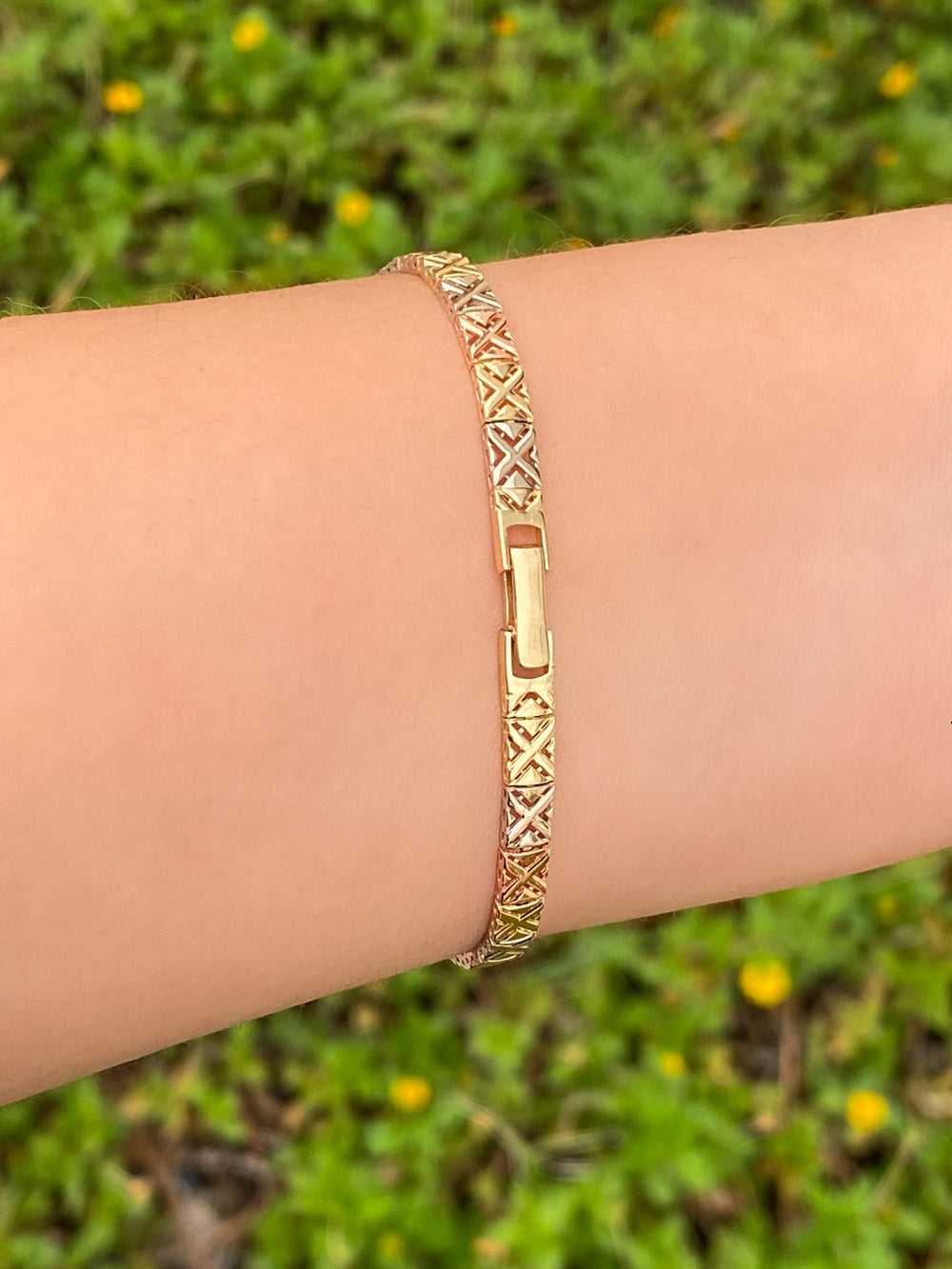 Pulsera Cuadritos Combinada Oro 14k