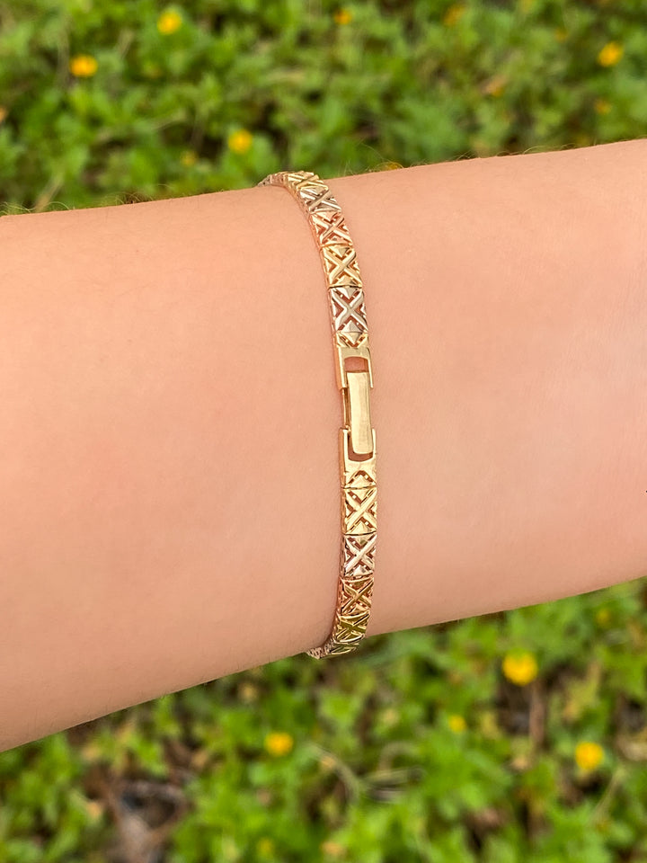 Pulsera Cuadritos Combinada Oro 14k