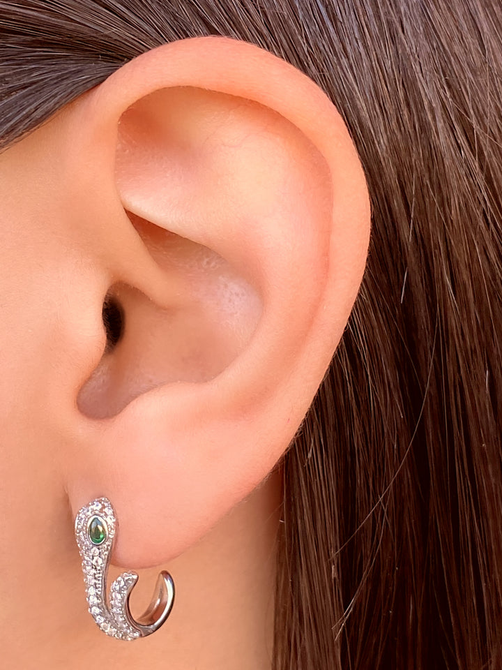 Par Arete Serpiente Zirconias Ojo Verde