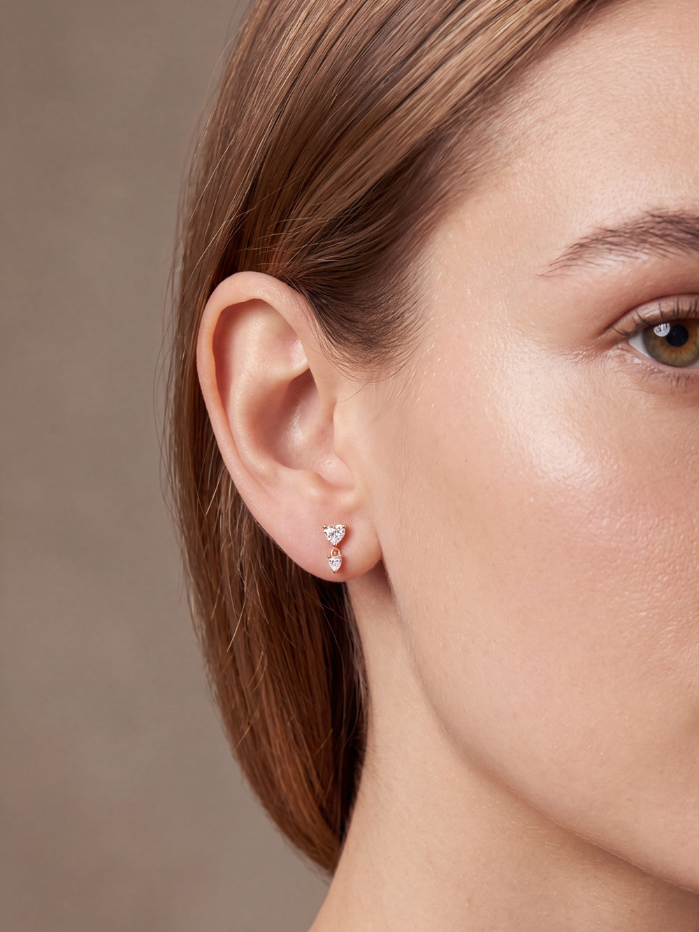 Arete Doble Corazon Zirconia Colgante Acero Inoxidable