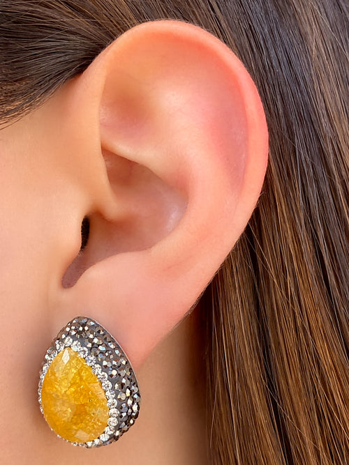 Par Arete Gota Ojo de Gato Naranja Claro