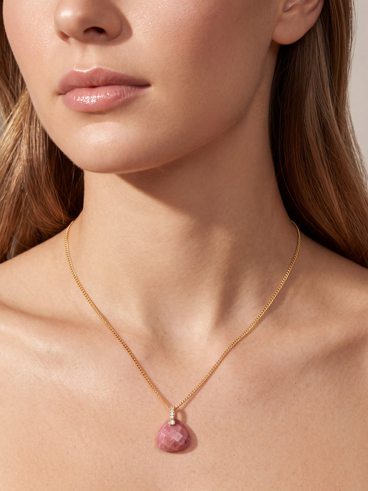 Collar Gota Ancha Piedra Rodocrosita Oscura A Beneficio Cruz Rosa