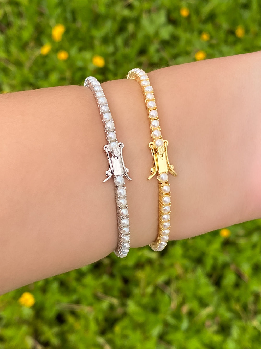 Pulsera Tennis Con Perlitas