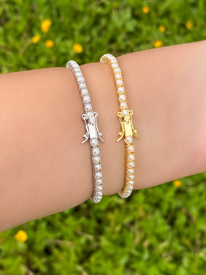 Pulsera Tennis Con Perlitas