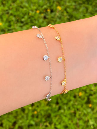 Pulsera Siete Biseles Con Zirconias Colgantes