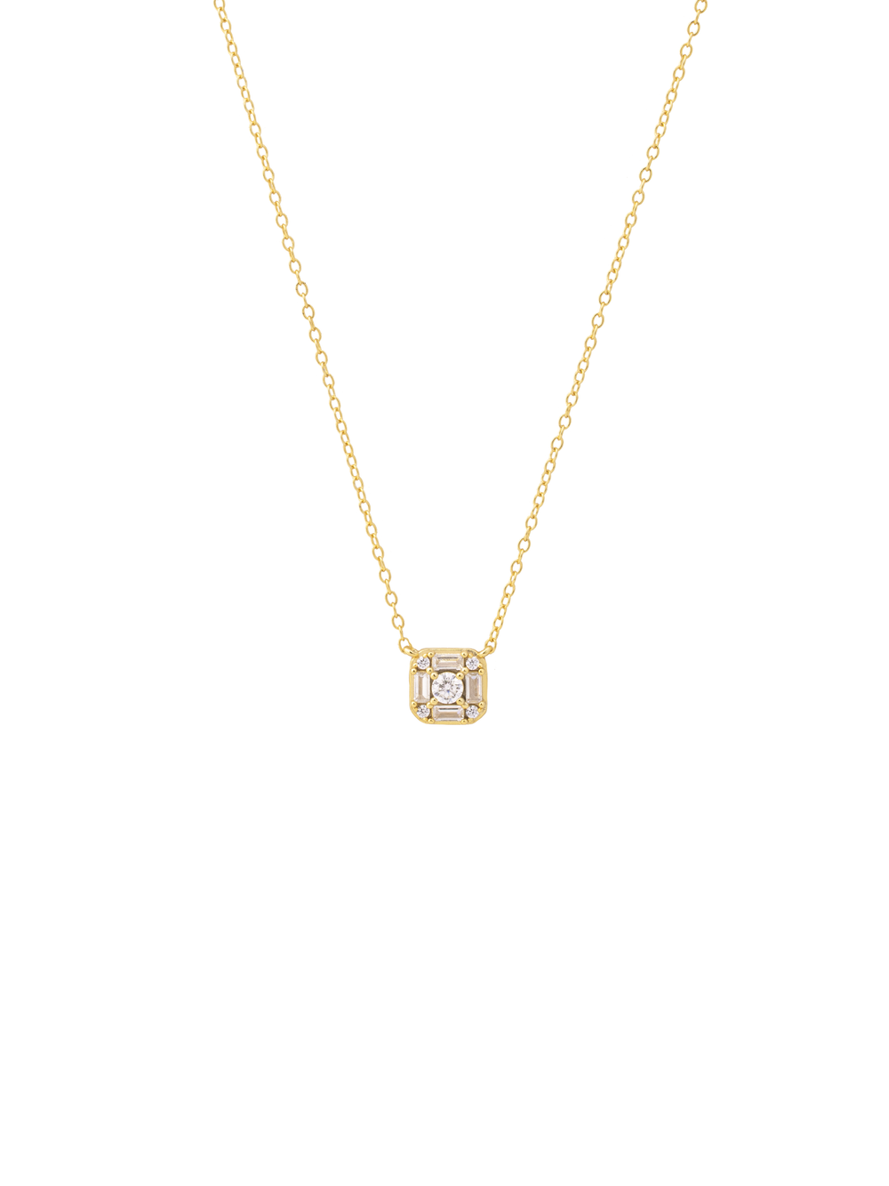 Collar Dije Cuadrado Zirconias Corte Baguette