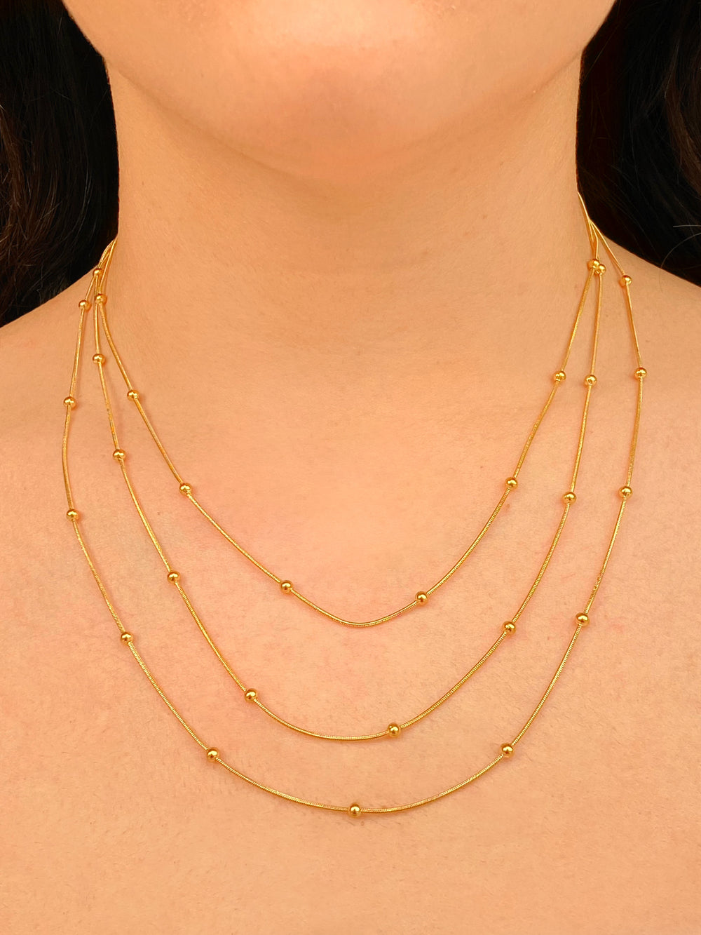 Collar Triple Con Bolitas