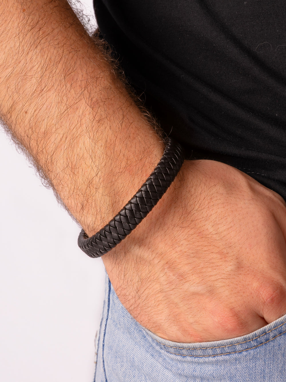 Brazalete Cuero Trenzado Con Broche Plateado