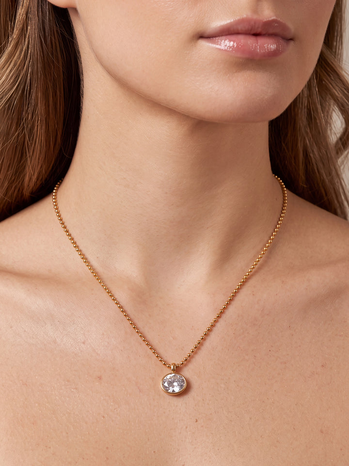 Collar Bolitas Con Dije Zirconia Ovalada