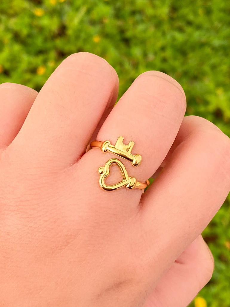 Anillo Semi Ajustable Corazon Y Llave