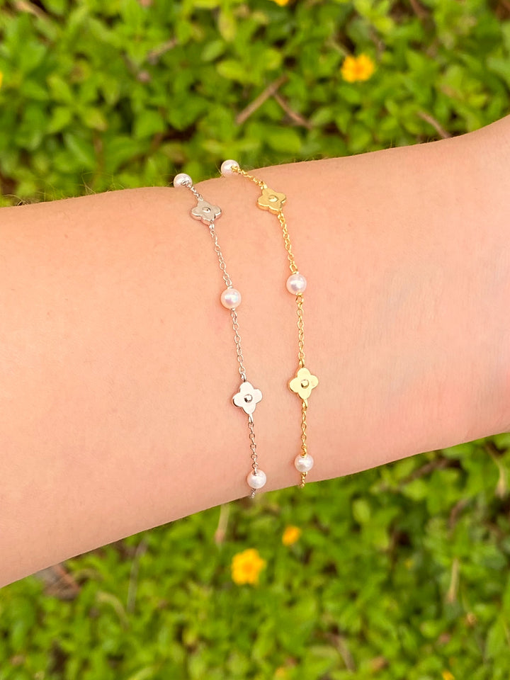 Pulsera Treboles Y Perlas
