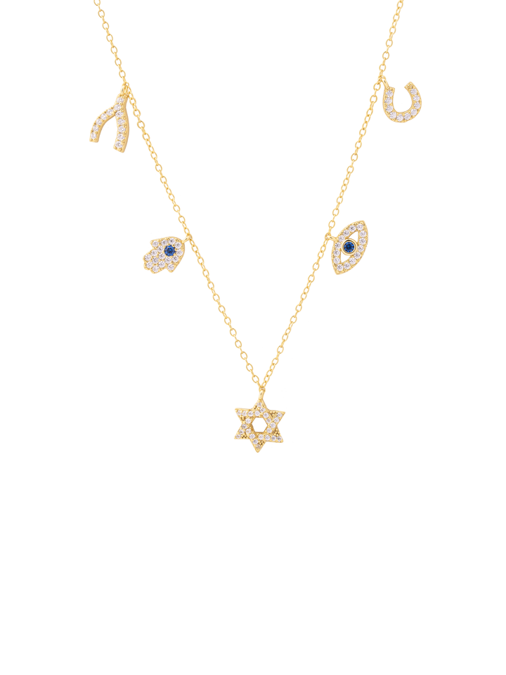 Collar Dije Estrella, Mano y Ojo Con Zirconias