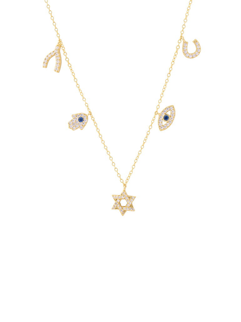 Collar Dije Estrella, Mano y Ojo Con Zirconias