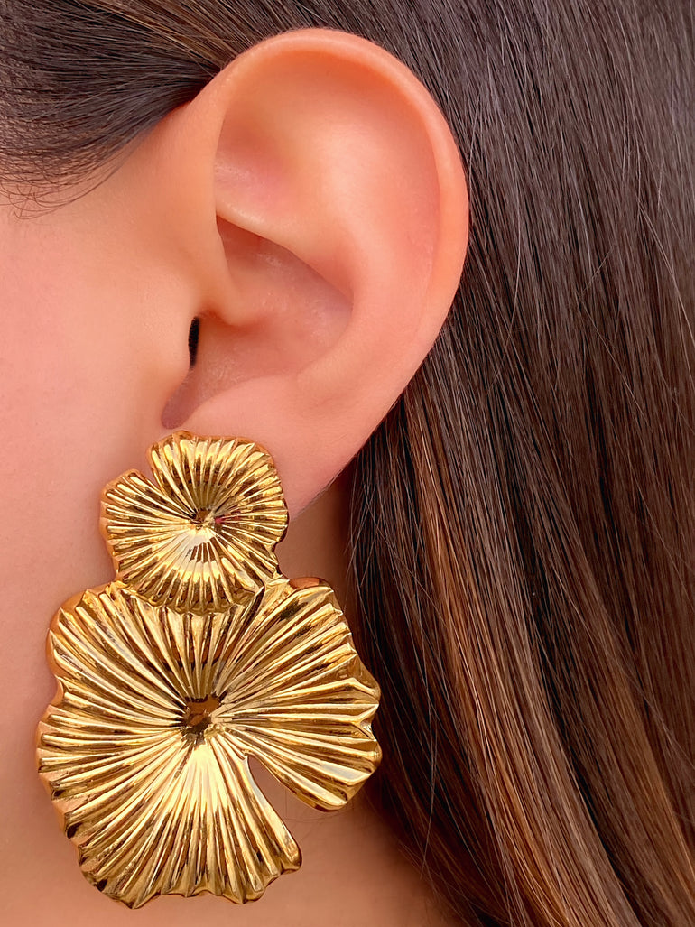 Par Arete Doble Flor Con Textura