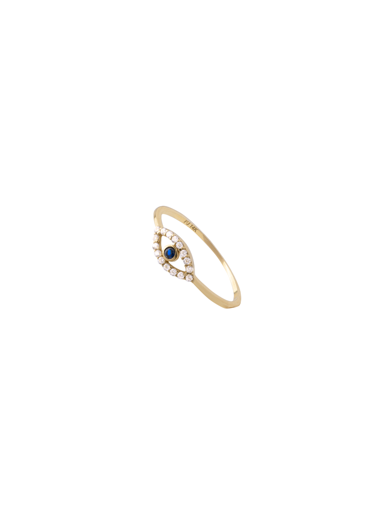 Anillo Con Ojo Azul Zirconias Oro 14k