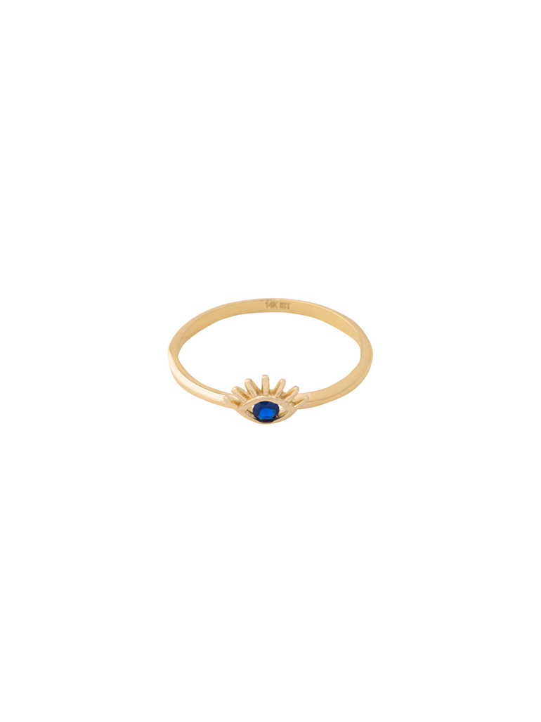 Anillo Delgado Ojo Azul Oro 14k
