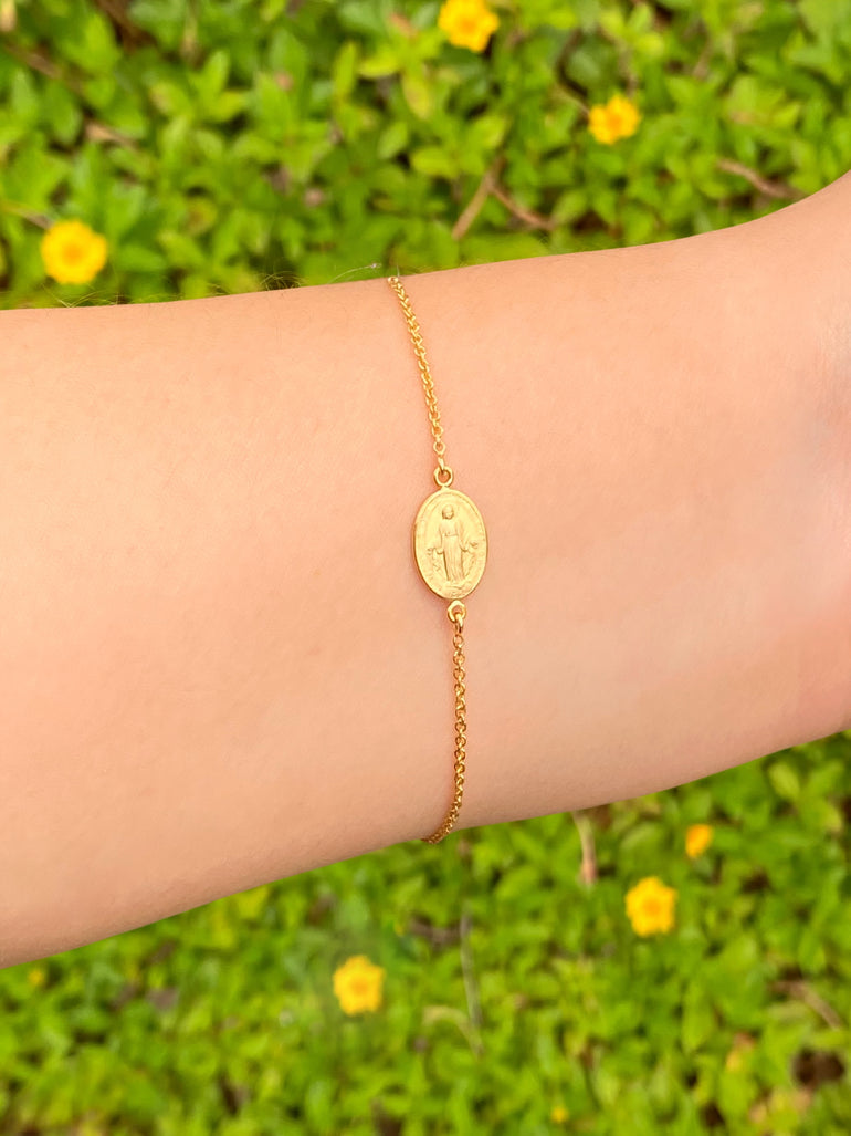 Pulsera Con Medalla Virgen Milagrosa Oro 14k
