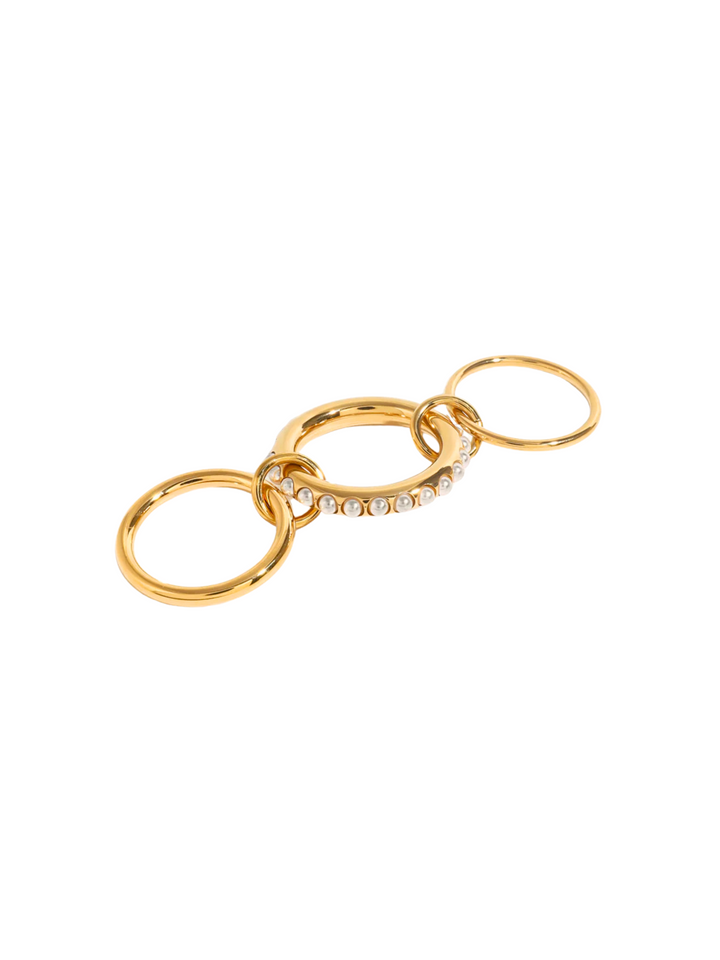 Anillo Triple Argolla Con Perlitas