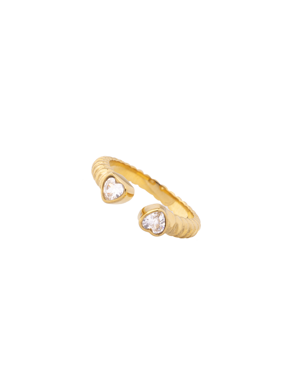 Anillo Abierto Doble Corazon Con Lineas
