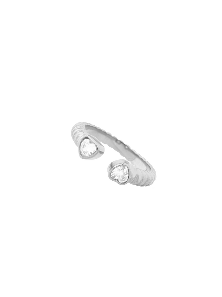 Anillo Abierto Doble Corazon Con Lineas