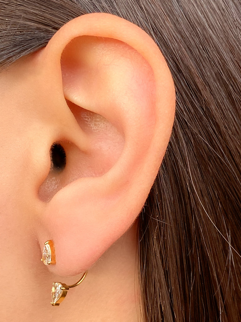 Par Arete Curvo Doble Zirconia Gota Chico