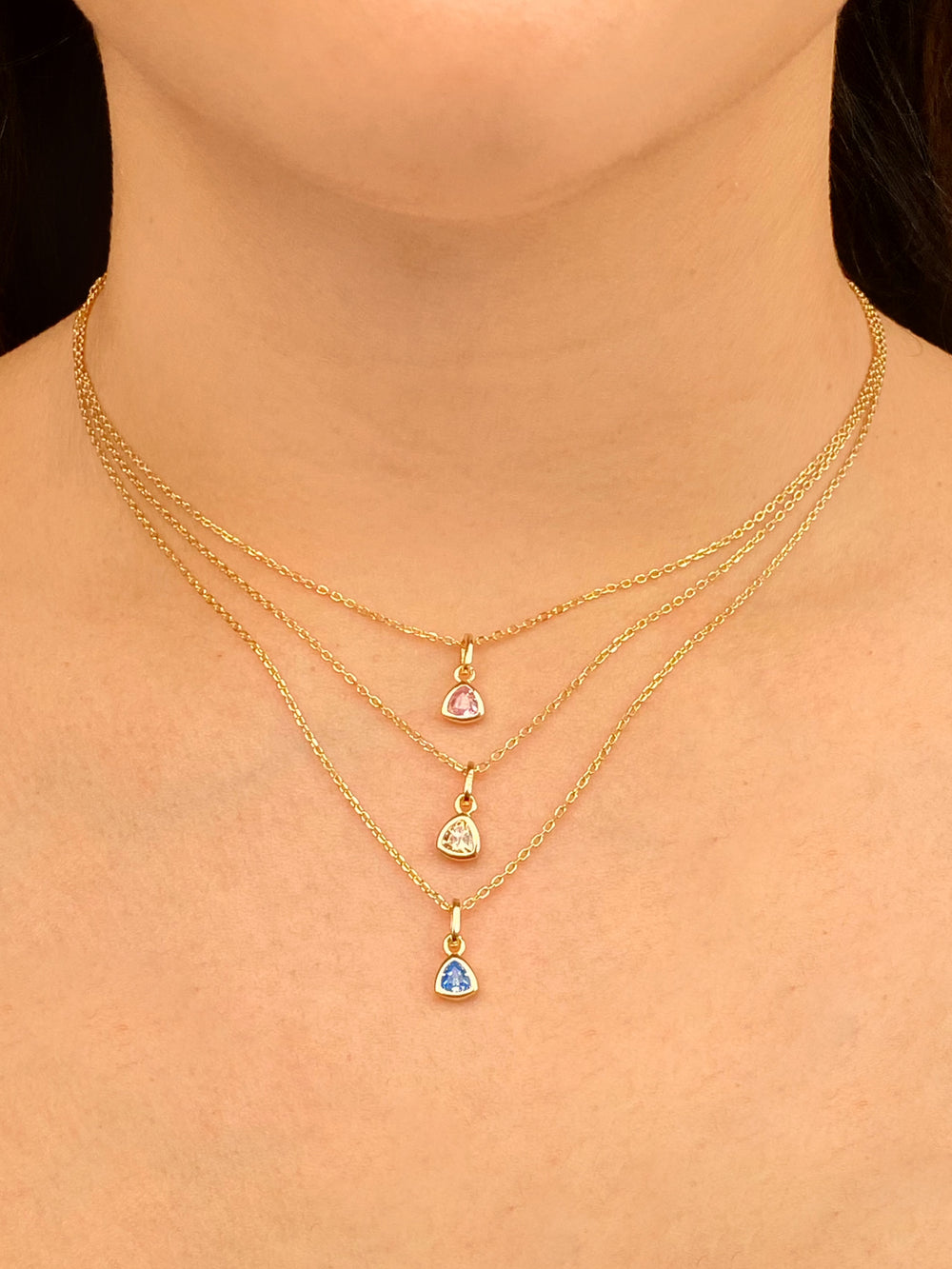 Collar Dorado Dije Birthstone Triangulo