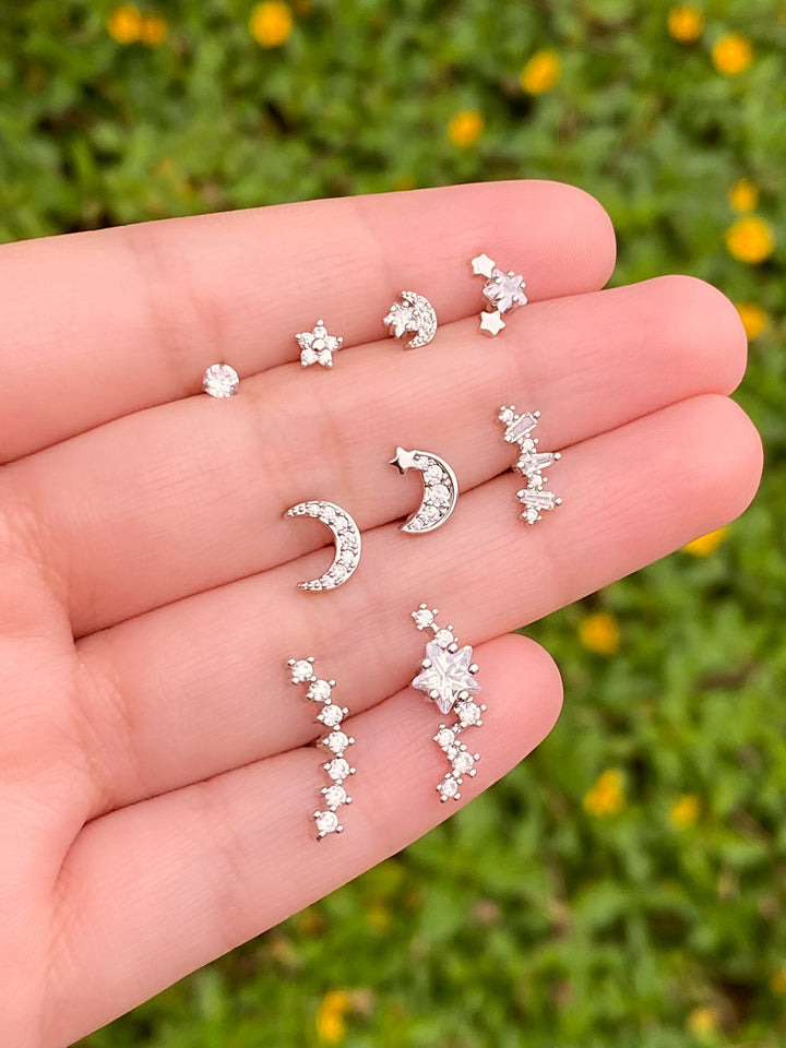 Acero Inoxidable Plateado Con Zirconias Primera Perforación