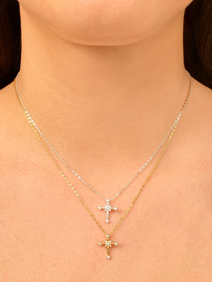 Collar Con Dije Cruz Esquinas Zirconias