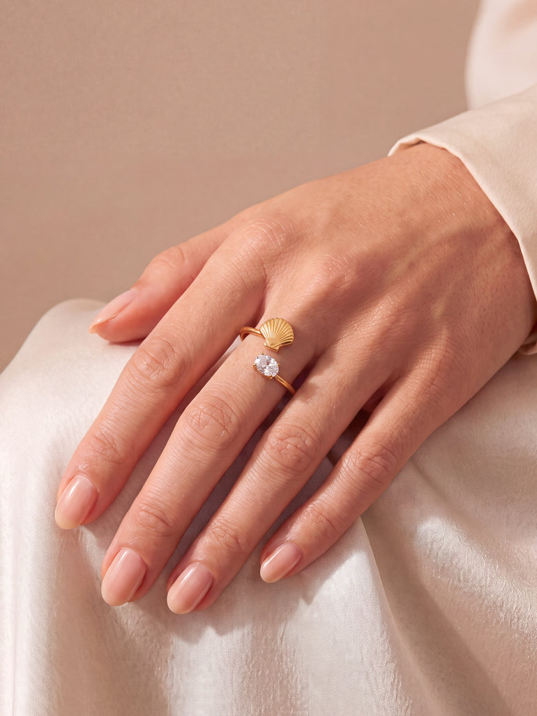 Anillo Semi Ajustable Concha Y Zirconia
