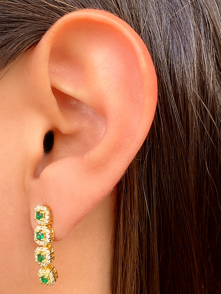 Par Arete Tira Cuatro Mini Cuadrados Zirconias Verde