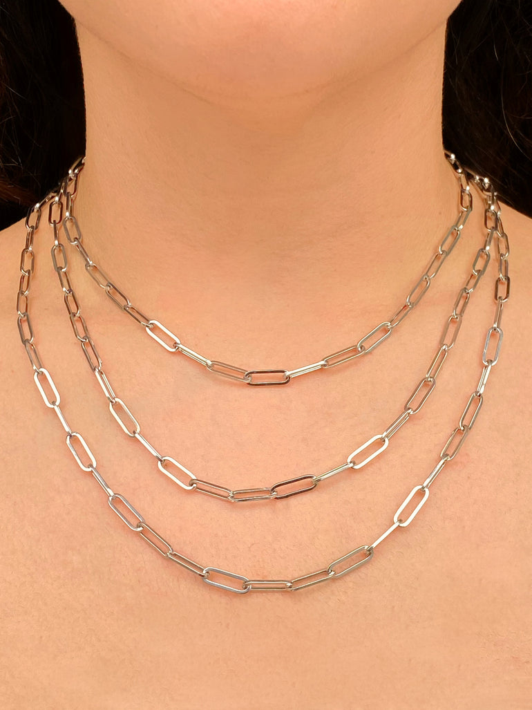 Cadena Eslabon Tipo Clip Oro Blanco 14k