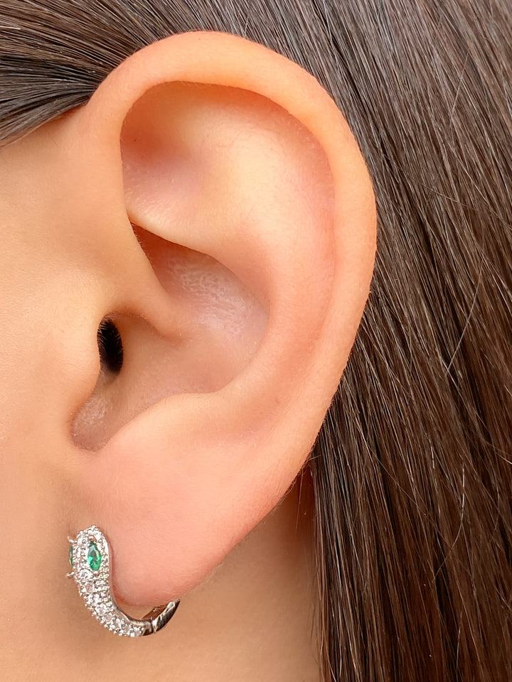 Par Arracada Serpiente Zirconias Ojo Verde