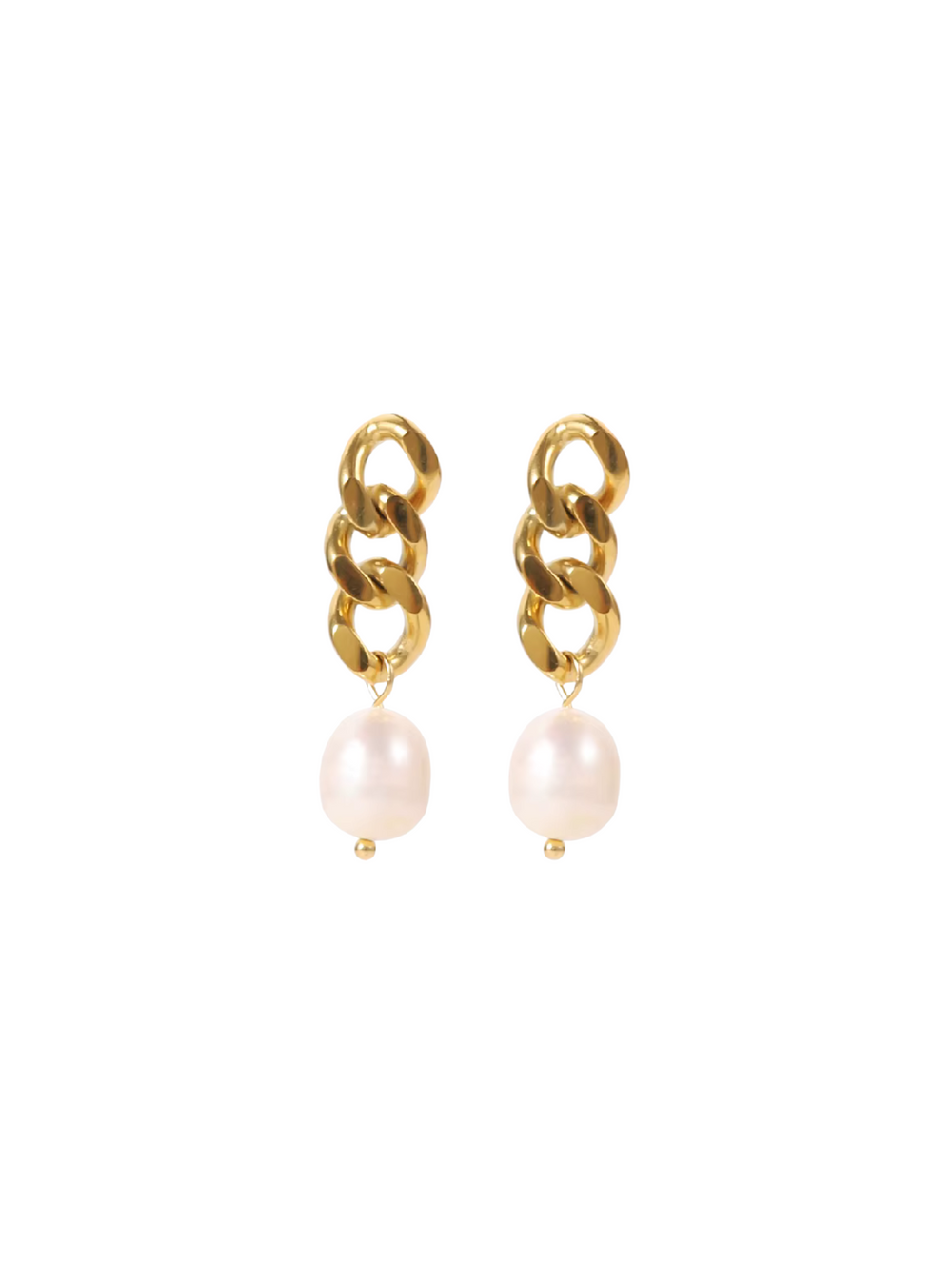 Par Arete Cadena Tres Eslabones Con Perla