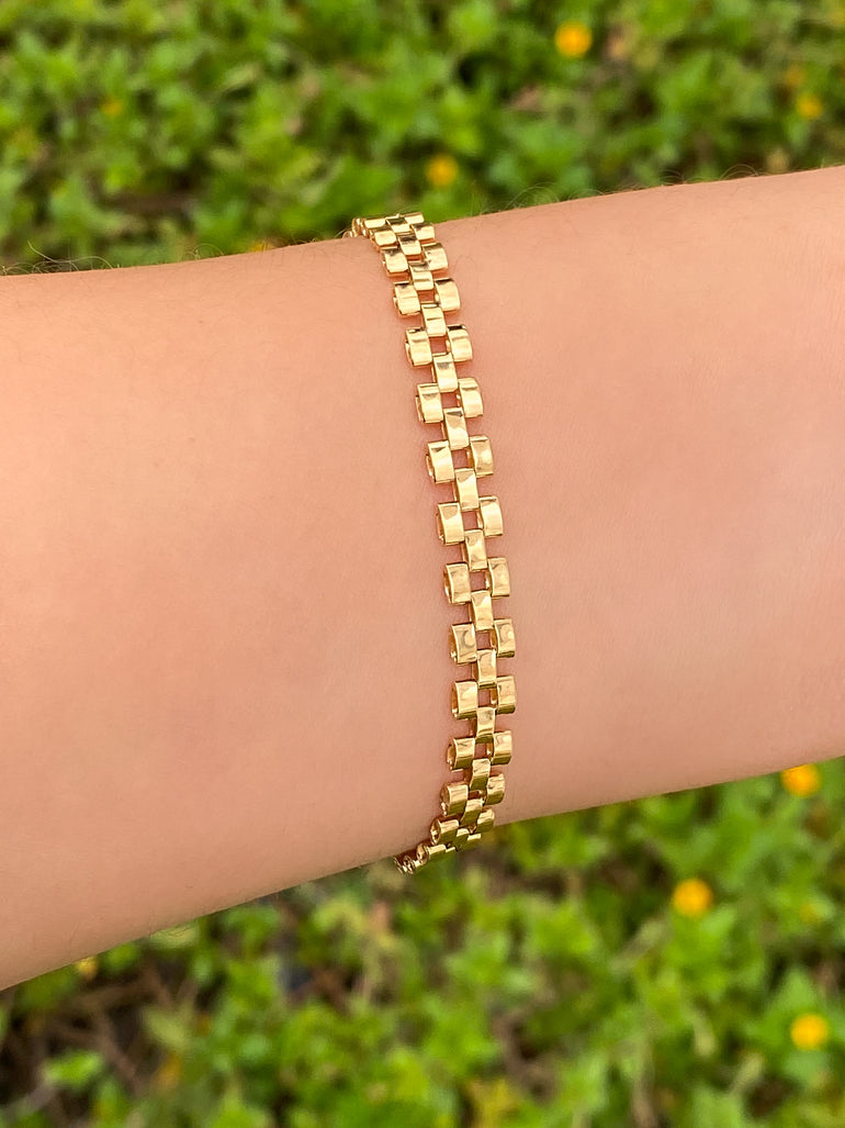 Pulsera Tipo Cadena Reloj Oro 14k