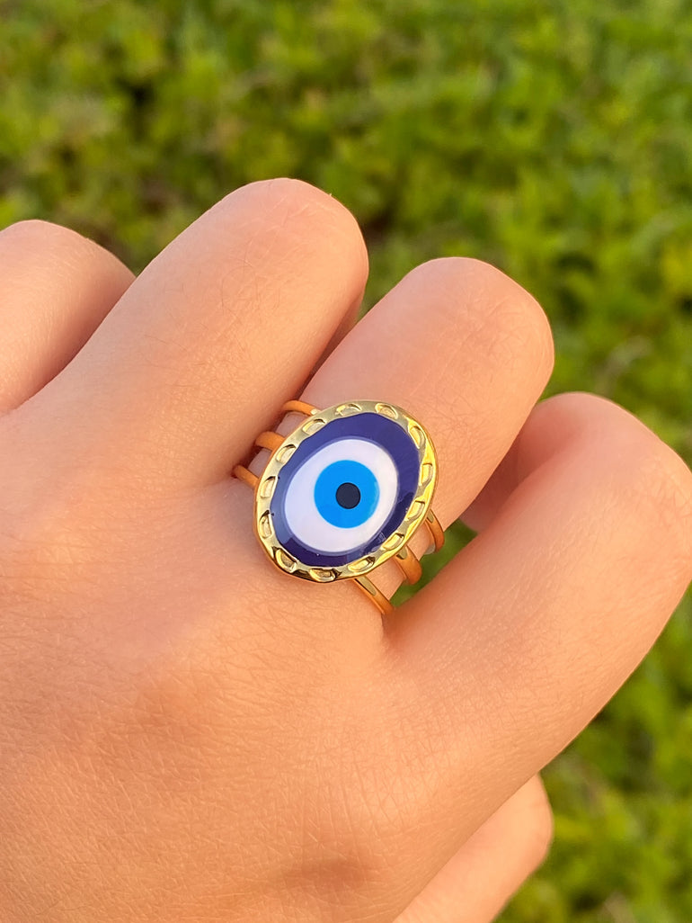Anillo Con Ojo Azul Ovalado
