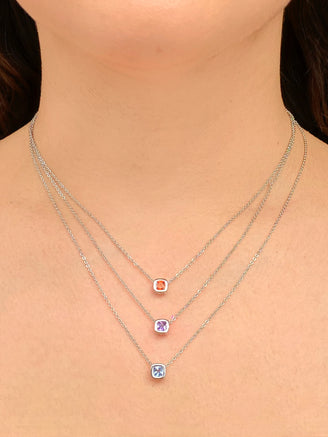 Collar Birthstone Cuadrado Plateado