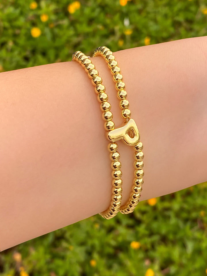 Pulsera Inicial P Bubble Doble Bolitas Doradas