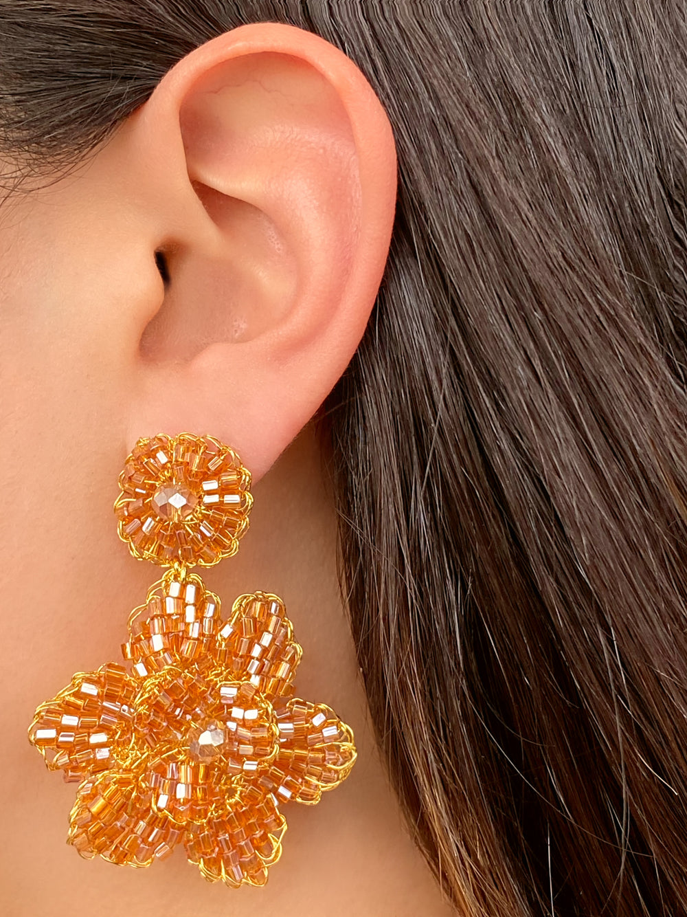 Par Arete Doble Flor Rosa