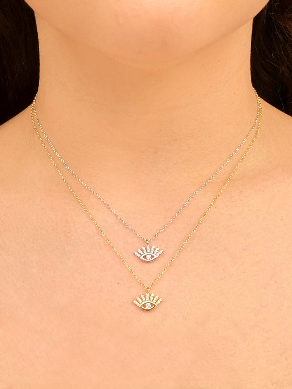 Collar Dije Ojo Zirconias Con Pestañas
